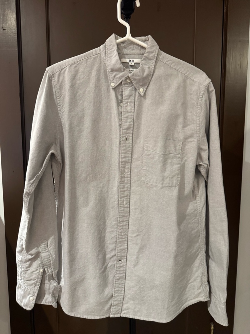 Men's Light Gray Button-Down Shirt OCBD - UNIQLO